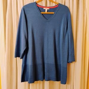 Isaac Mizrahi V-Neck Sweater Tunic In Blue